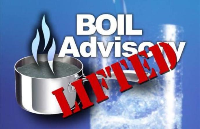 Words "Boil Order Lifted" graphic of pot of boiling water