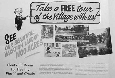 An old black and white advertisement offering a free tour of the future Village of Sleepy Hollow