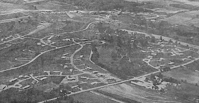 A black and white aerial photograph of the new Sleepy Hollow Community