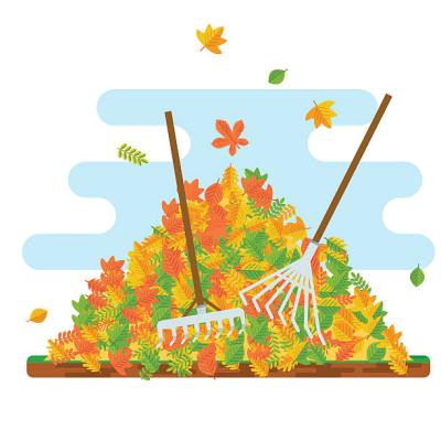 A pile of colorful leaves and two rakes