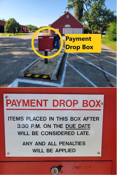 Payment Drop Box with sign requiring payment by 3:30 PM