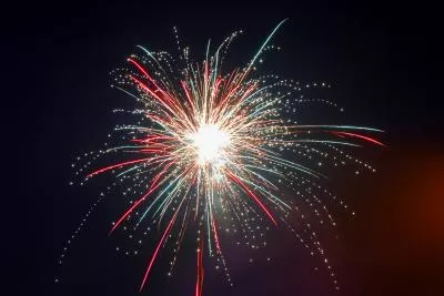 Exploded fireworks in the night sky