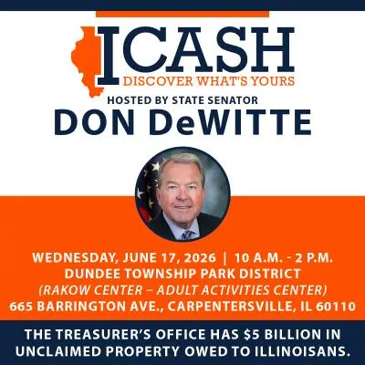 Picture of ICash flyer depicting Senator DeWitt