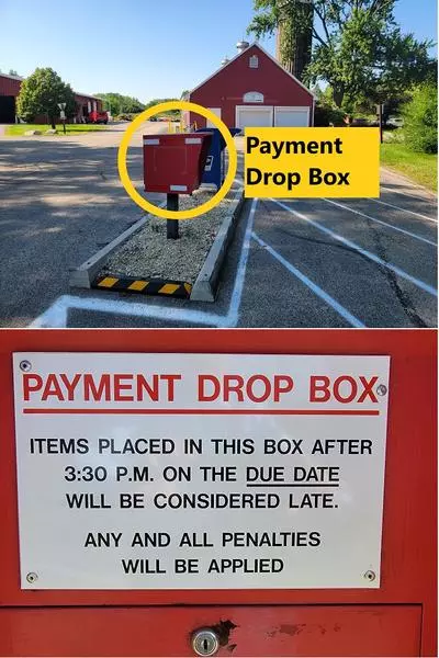 Payment Drop Box with sign requiring payment by 3:30 PM